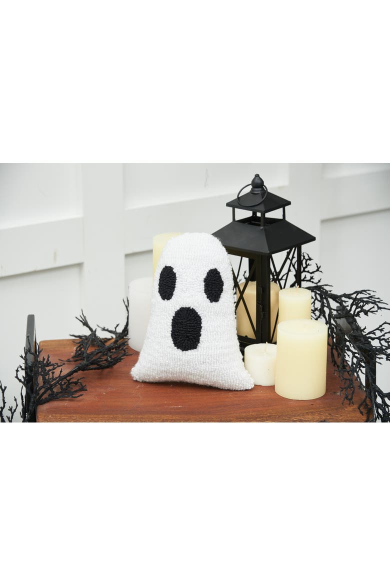 Ghost Shaped Halloween Hooked Small/Petite Accent Pillow, 8" x 10", Alternate, color, White