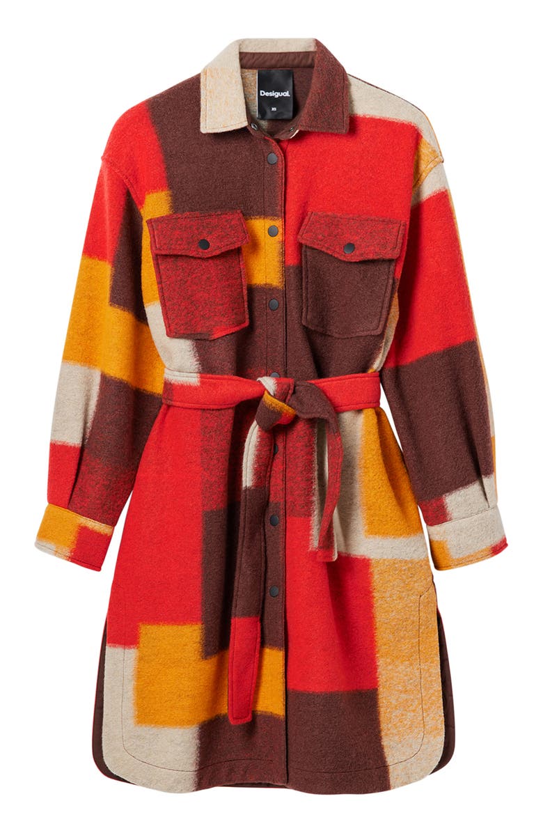 Desigual Checked Overshirt Coat, Alternate, color, 