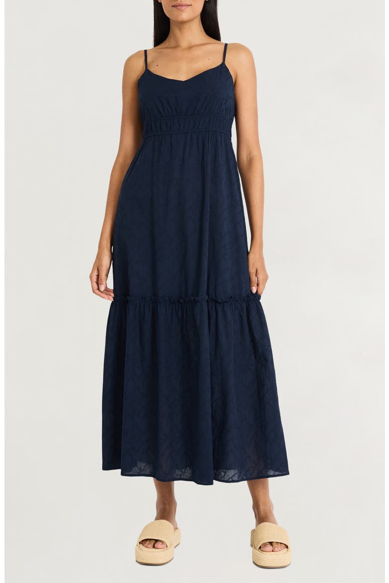 Smocked Waist V-Neck Dress, Main, color, NAVY BLAZER