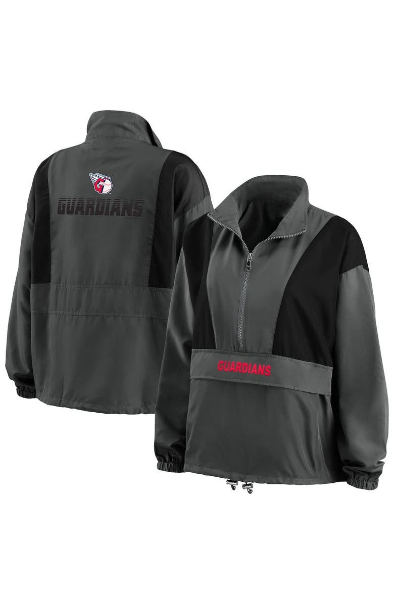 WEAR by Erin Andrews Women's WEAR by Erin Andrews Charcoal Cleveland Guardians Packable Half-Zip Jacket, Main, color, Charcoal