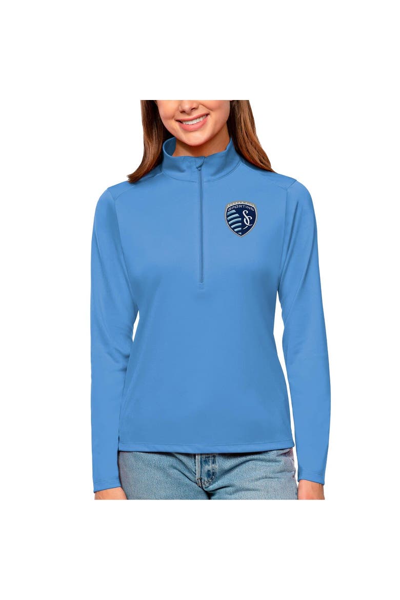 Women's Antigua Light Blue Sporting Kansas City Tribute Quarter-Zip Pullover Top, Main, color, Light Blue