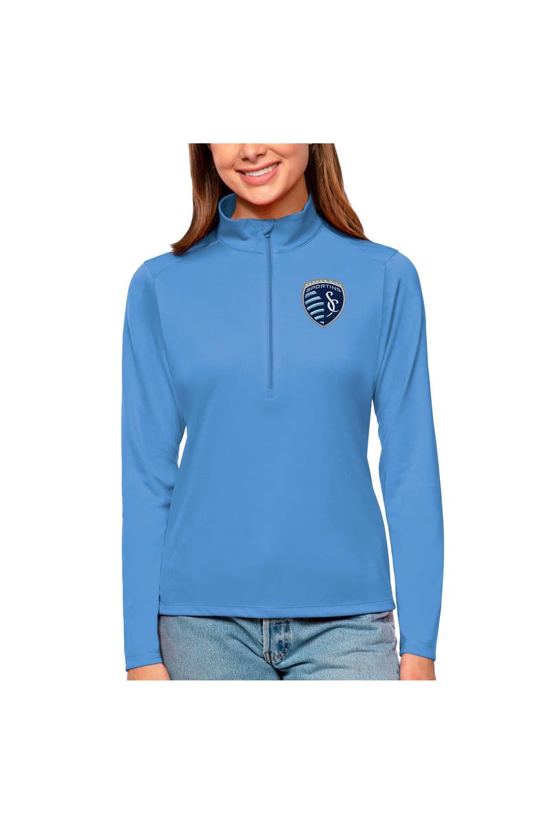 ANTIGUA Women's Antigua Light Blue Sporting Kansas City Tribute Quarter-Zip Pullover Top, Main, color,