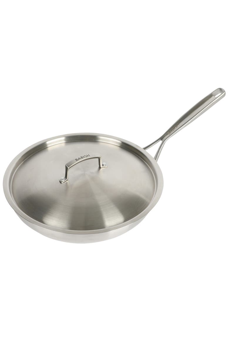 12 Inch Tri Ply Stainless Steel Frying Pan with Lid, Alternate, color, Stainless Steel