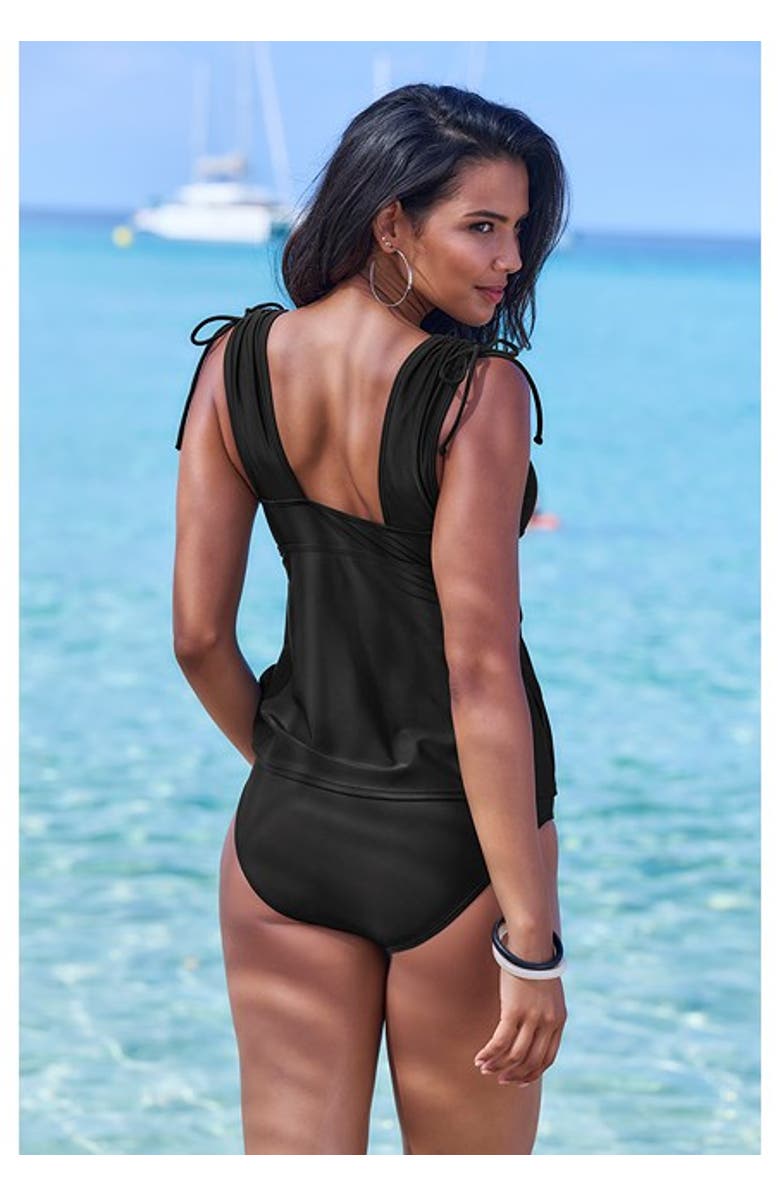 LASCANA Shoulder Detail Tankini Top, Alternate, color, Black - 42C/D