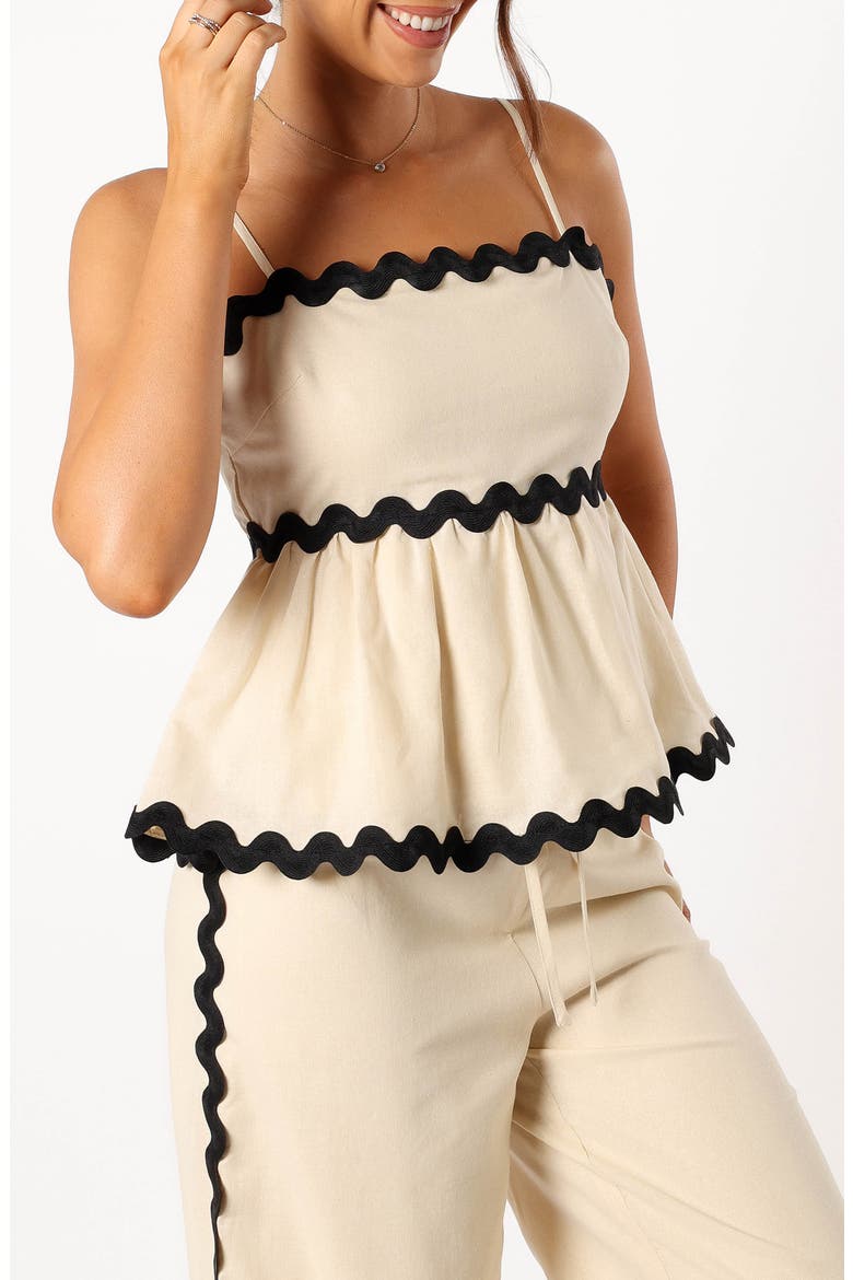 Mollymook Rickrack Trim Sleeveless Peplum Top, Alternate, color, CREAM BLACK