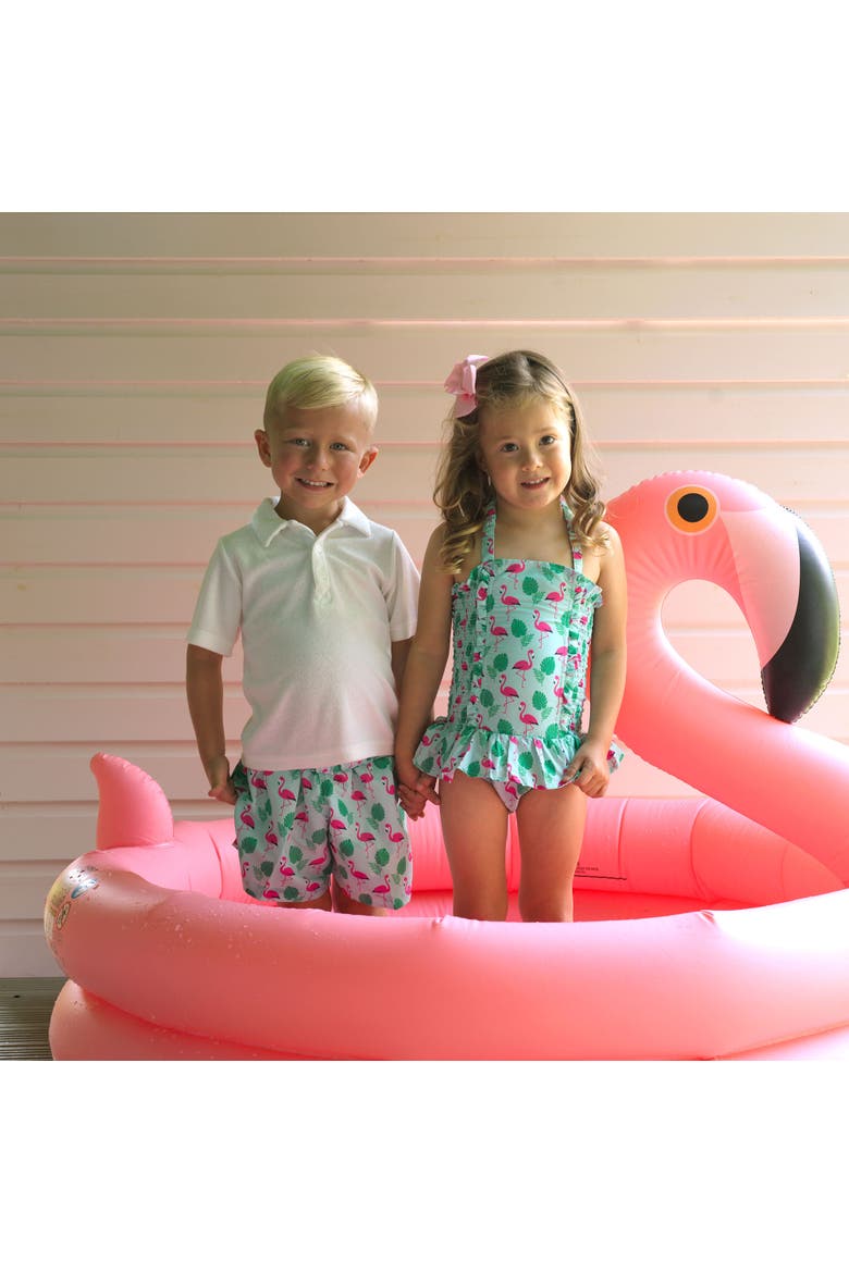 Flamingo Ruched Swimsuit, Alternate, color, Green