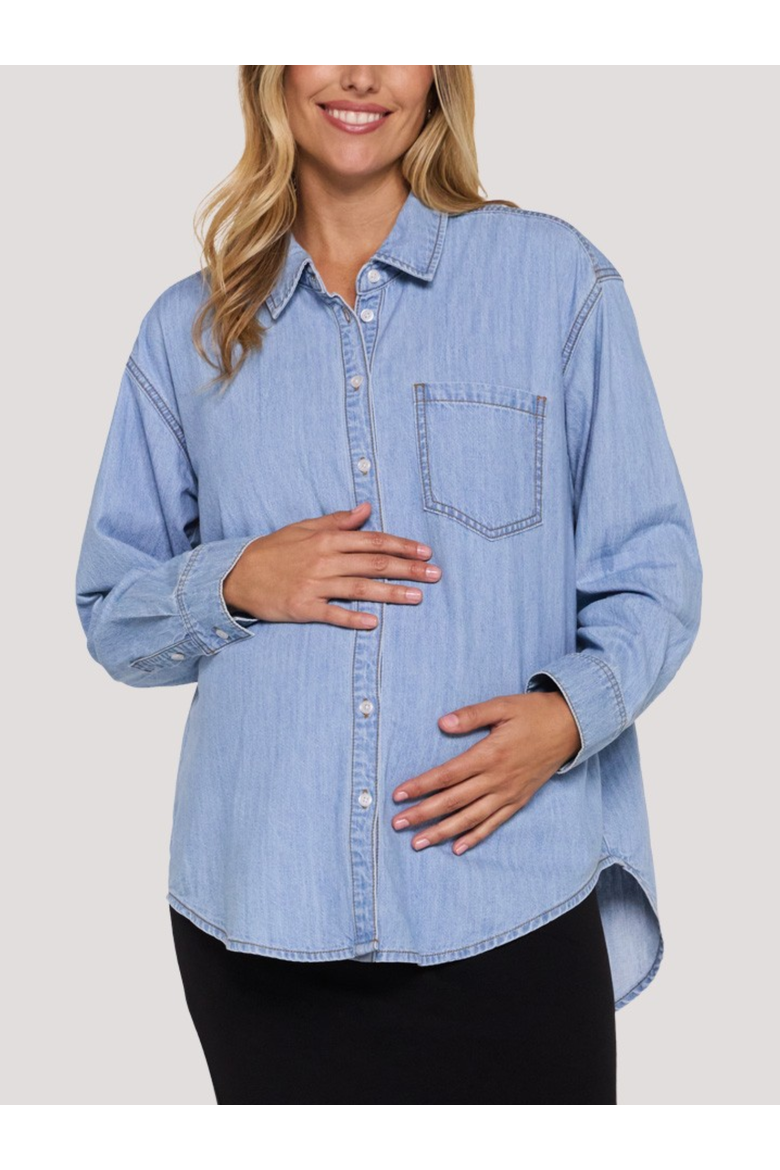 Long Sleeve Button-Up Denim Shirt, Alternate, color, July Wash
