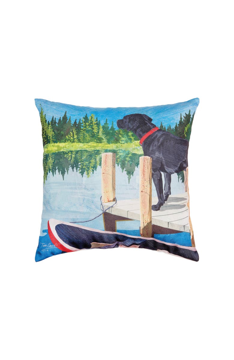 C&F Home Dog Lake Pier Indoor/Outdoor Decorative Christmas Throw Pillow, 18" x 18", Main, color, Blue