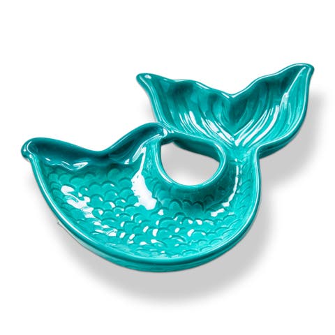 Mermaid Tail Earthenware Trinket Dish Decorative Box Multi 6.5 x 5 x 0.75 in