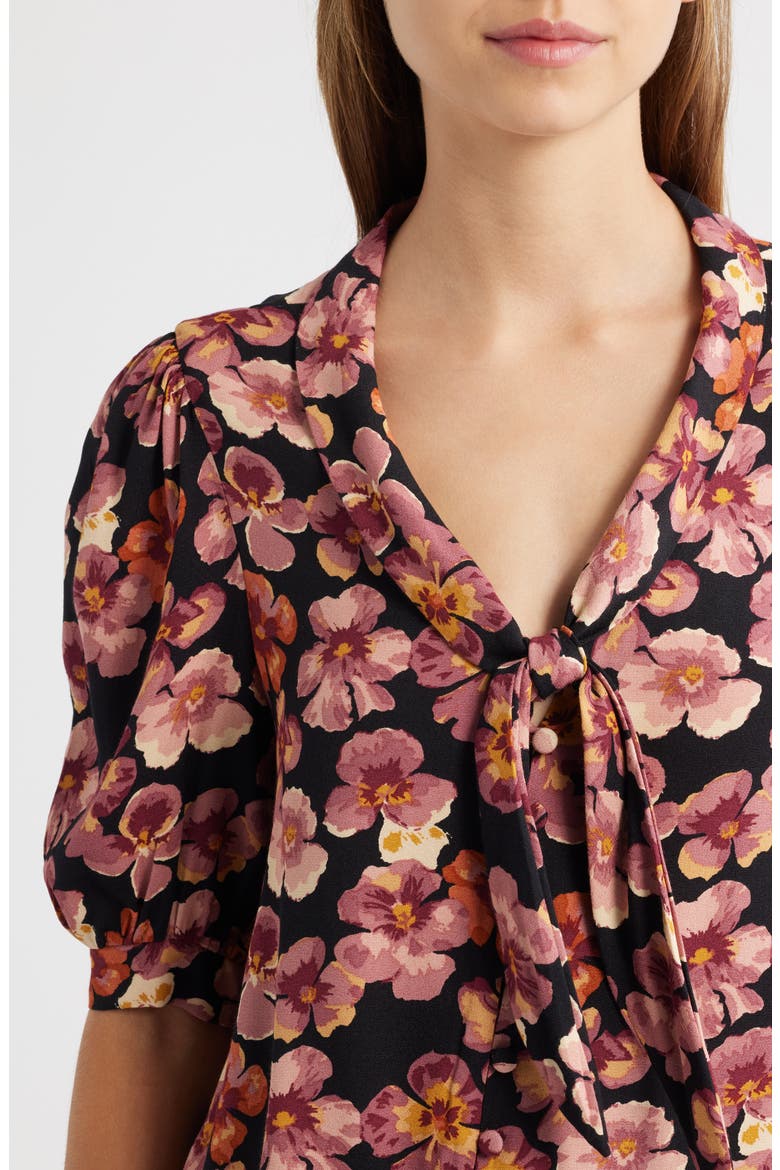 Joelle Floral Tie Neck Button-Up Top, Alternate, color, PANSY