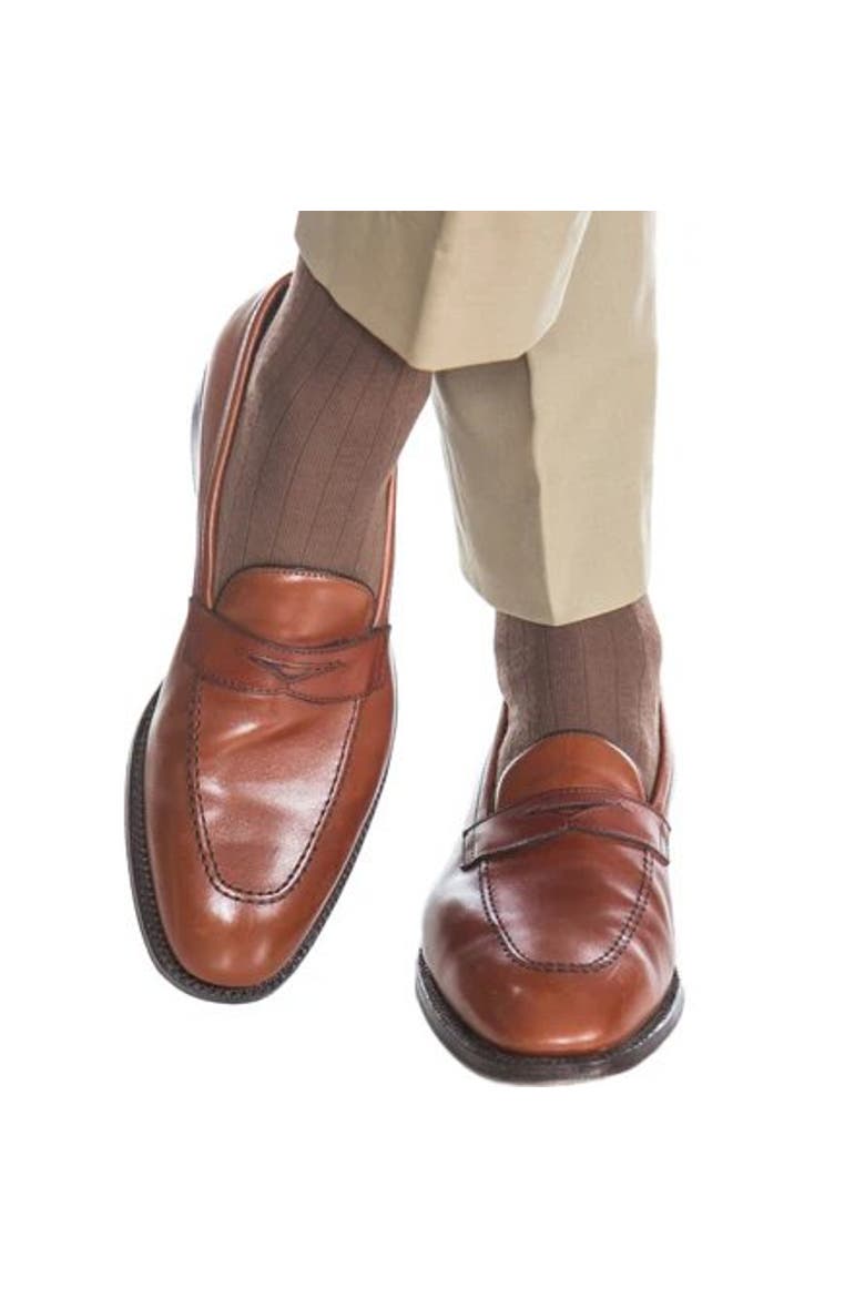 Sutton Fine Merino Wool Solid Color Ribbed Socks, Alternate, color, Brown