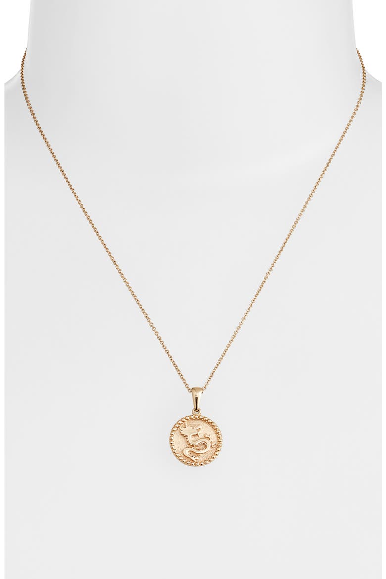 Dew Drop Dragon Pendant Necklace, Alternate, color, GOLD