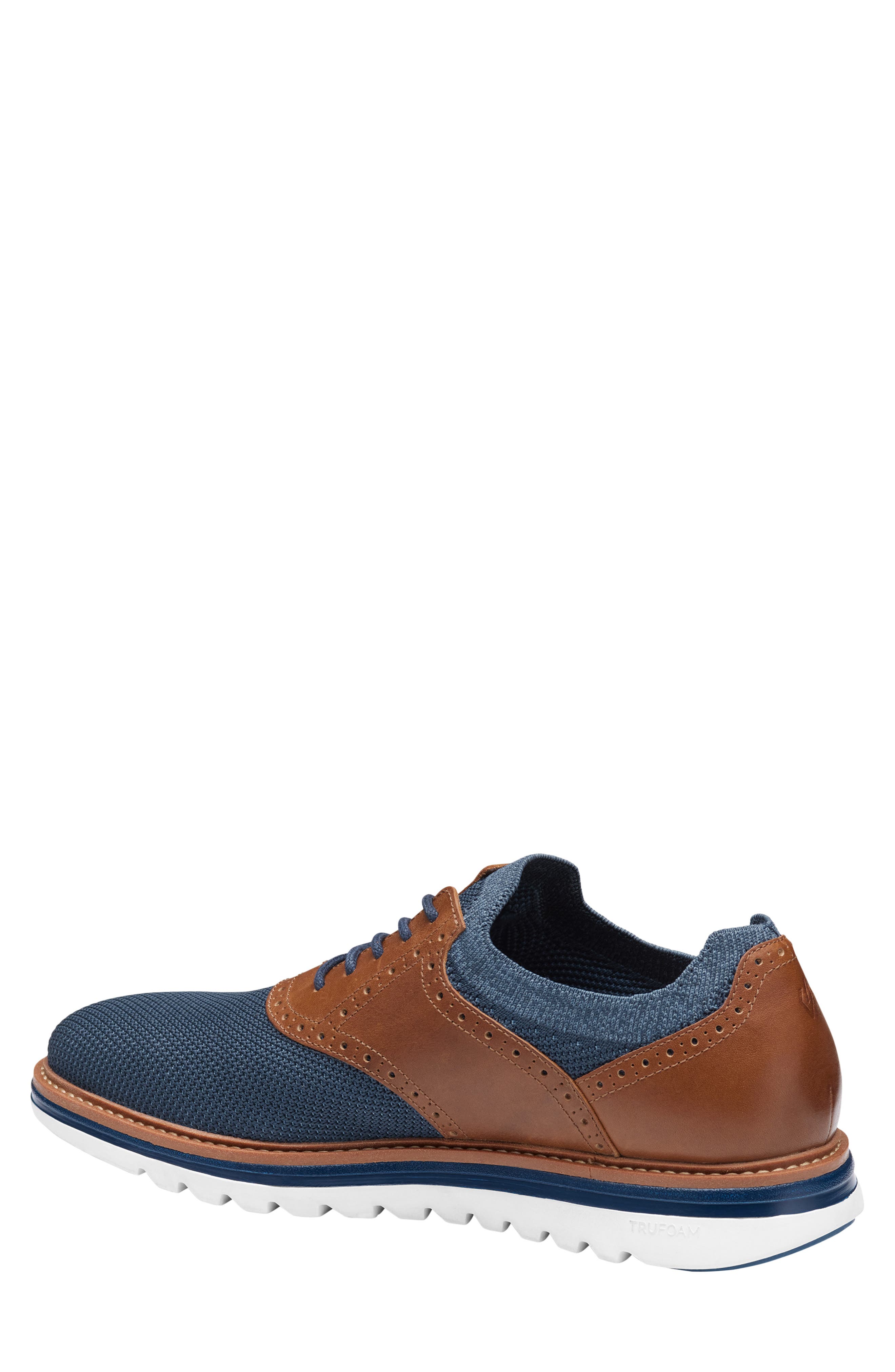 Braxton Knit Saddle Shoe, Alternate, color, NAVY KNIT/ COGNAC FULL GRAIN