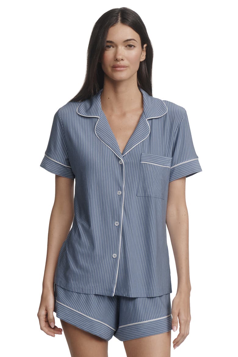 Gisele Printed Relaxed Jersey Knit Short Pajamas, Alternate, color, DUO STRIPE SLATE BLUE/IVORY