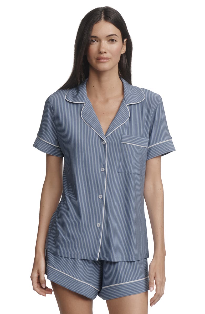 Eberjey Gisele Printed Relaxed Jersey Knit Short Pajamas, Alternate, color, Duo Stripe Slate Blue/Ivory