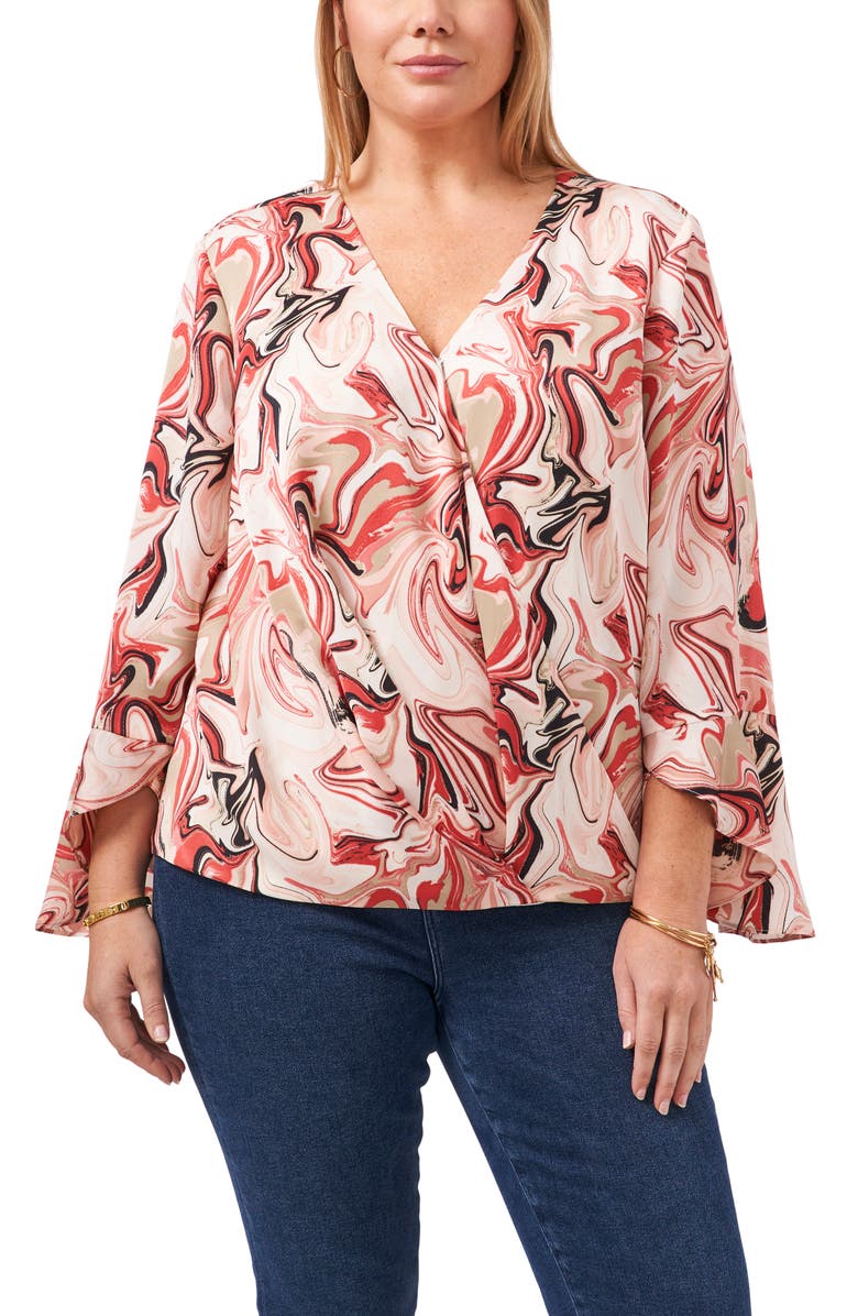 Vince Camuto Flare Cuff Faux Wrap Blouse, Main, color,