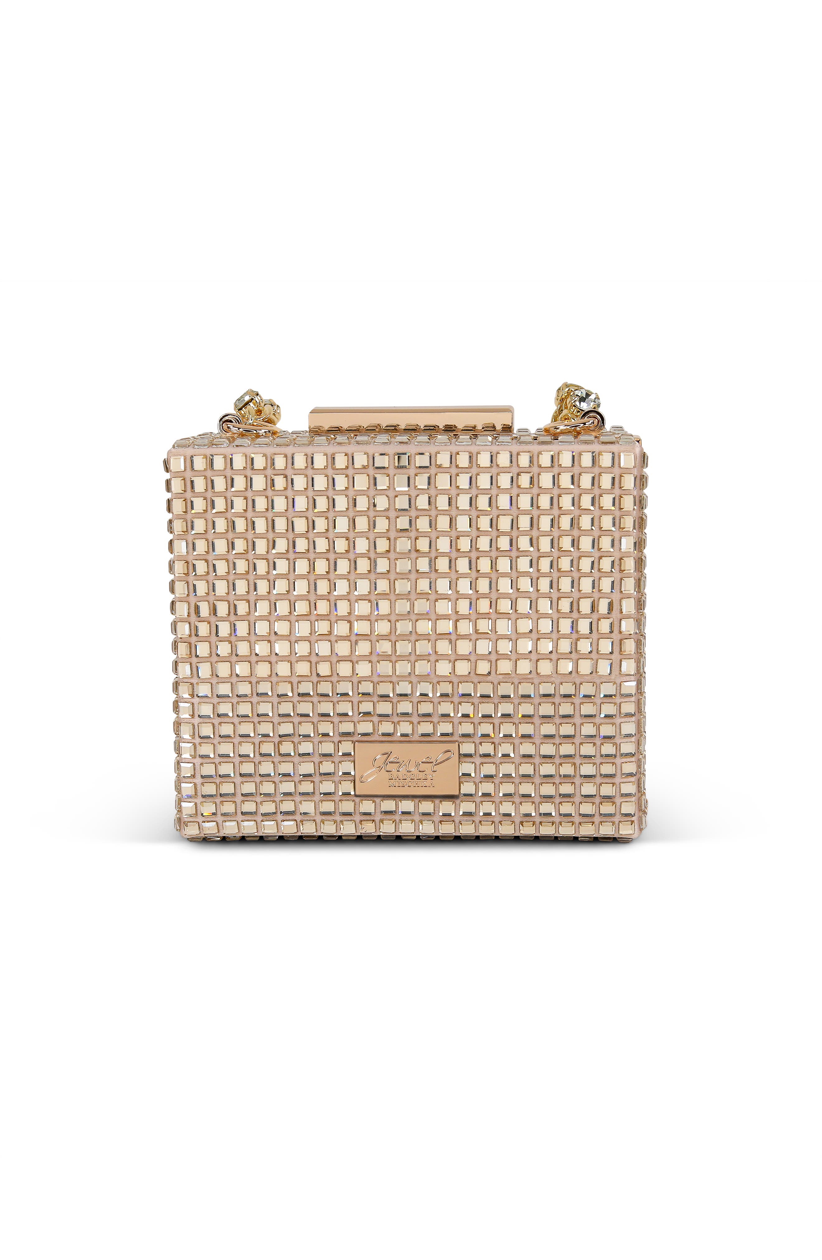 Jewel Badgley Mischka Serenity Crystal Box Clutch, Alternate, color, Champagne