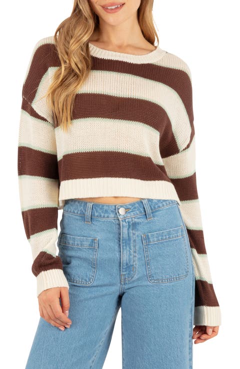 Delta Striped Cropped Open Knit Sweater