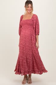 PinkBlush Textured Overlay Smocked Ruffled Hem Maxi Dress