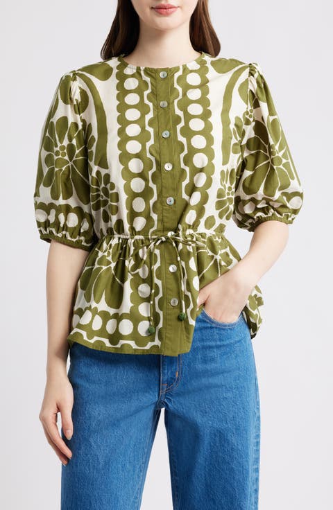 Palermo Floral Cotton Drawstring Waist Button-Up Shirt