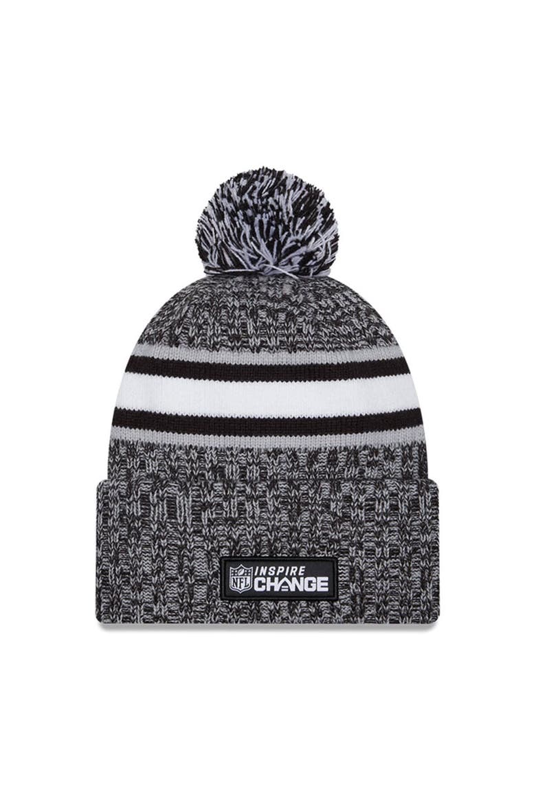 Men's New Era Heather Black Tennessee Titans 2023 Inspire Change Cuffed Knit Hat With Pom, Alternate, color, Heather Black