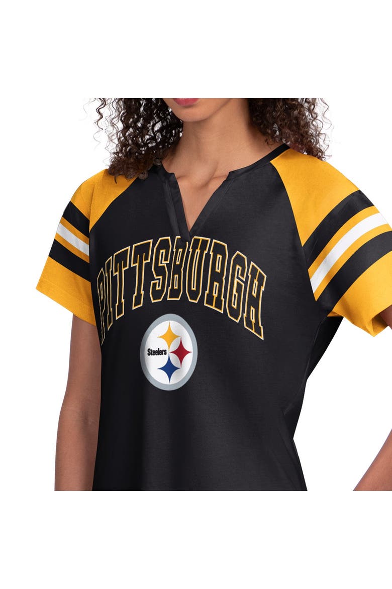 Women's Starter  Black Pittsburgh Steelers Game On Notch Neck Raglan T-Shirt, Alternate, color, Black