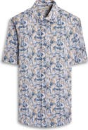Bugatchi Orson Shaped Fit Abstract Paisley Short Sleeve Stretch Cotton Button-Up Shirt