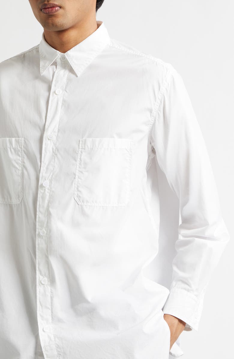 Yohji Yamamoto Big Standard Chainstitch Cotton Broadcloth Button-Up Shirt, Alternate, color, White