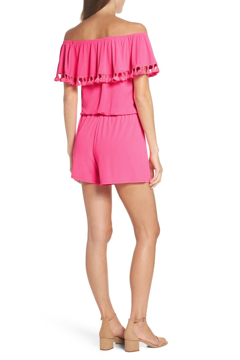 La Fortuna Off the Shoulder Romper, Alternate, color, PINK COSMO