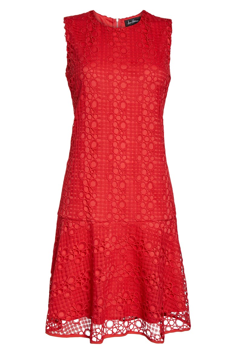 Circle Lace Drop Waist Dress, Alternate, color, CORAL PUNCH