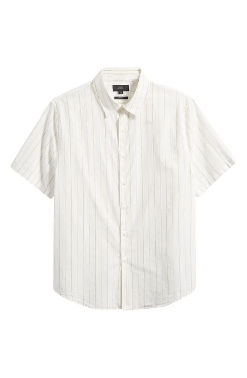 Vince Chatsworth Stripe Short Sleeve Cotton Button-up Shirt In White