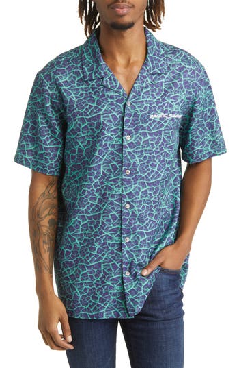 PACSUN PACSUN EARTHQUAKE SHORT SLEEVE BUTTON-UP CAMP SHIRT 
