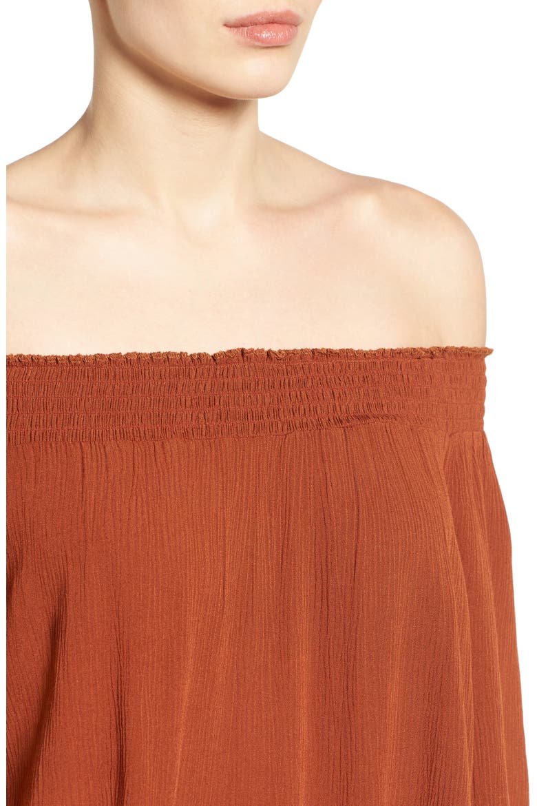 Smocked Off the Shoulder Top, Alternate, color, RUST SEQUOIA