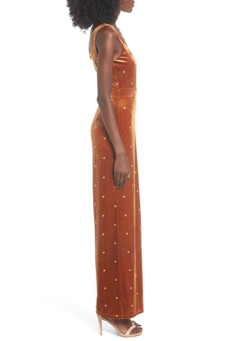 Star Velvet Jumpsuit, Alternate, color, RUST