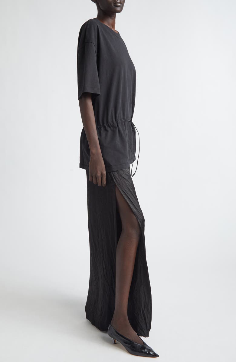 Haikure Joopy Drawstring Waist Mixed Media T-Shirt Dress, Alternate, color, Black