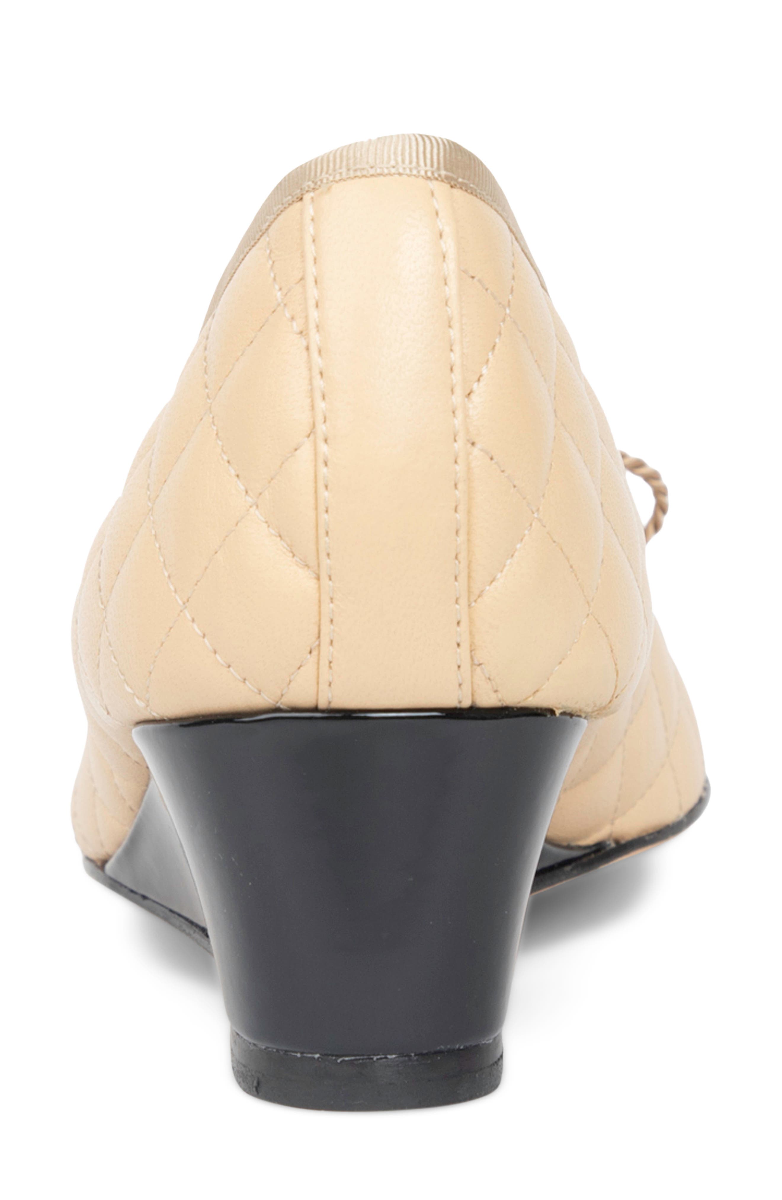 PAUL MAYER Cap Toe Quilted Wedge Pump, Alternate, color, Beige/ Black Patent