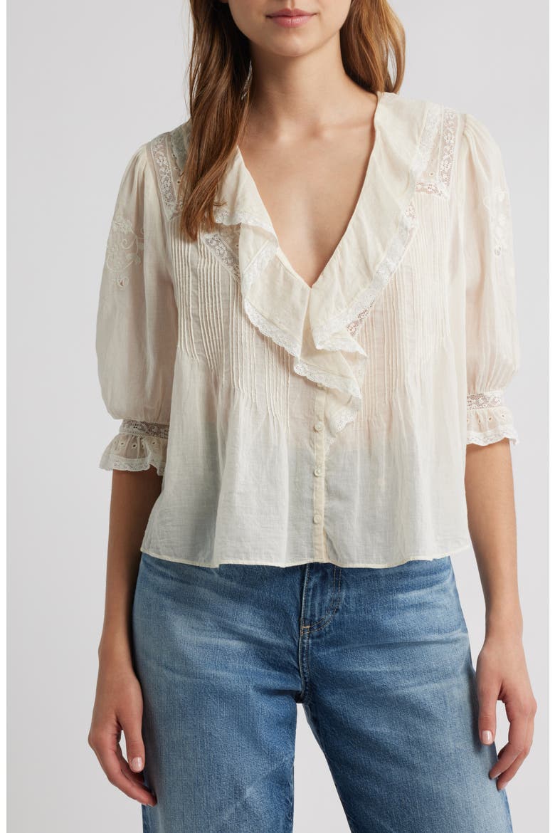 Sinora Lace & Ruffle Top, Alternate, color, OPTIC WHITE