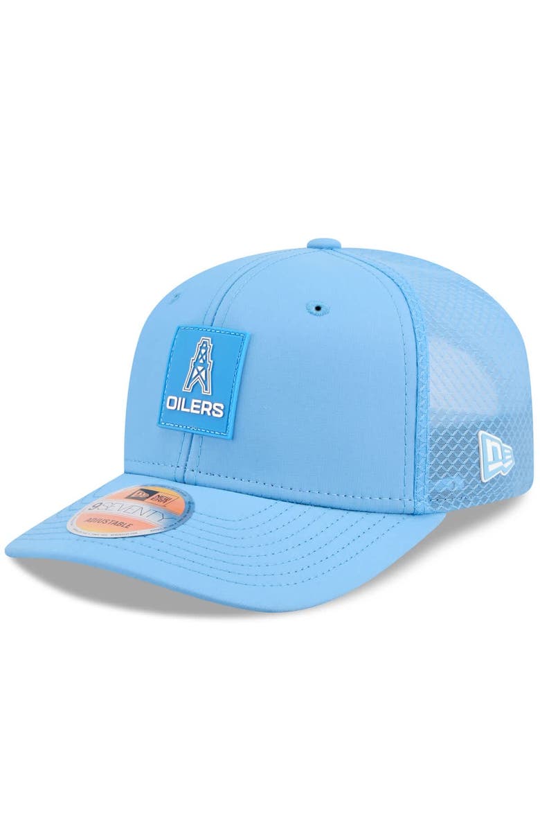 New Era Men's New Era Light Blue Houston Oilers 2025 Sideline Gridiron Classics 9SEVENTY Trucker Adjustable Hat, Main, color, Light Blue