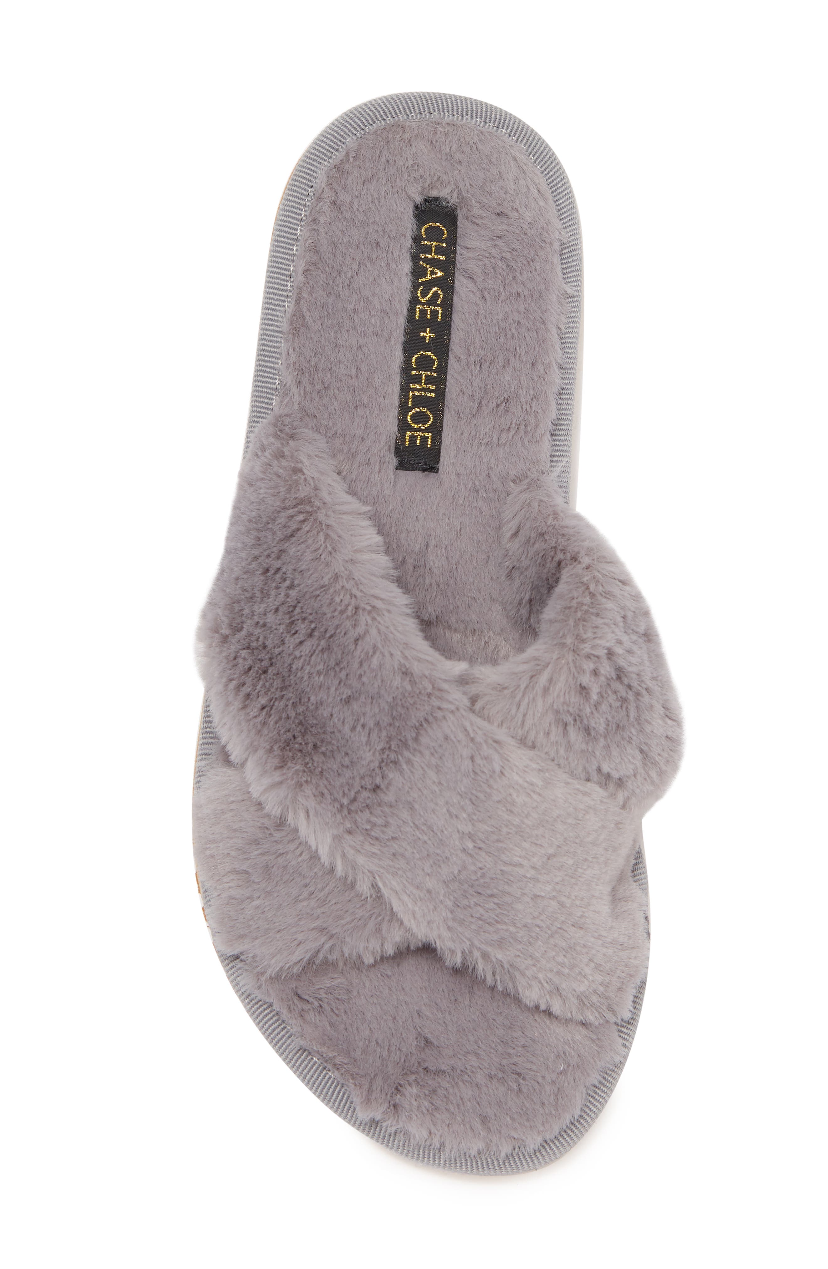 Chase & Chloe Faux Fur Slide Sandal, Alternate, color, GREY