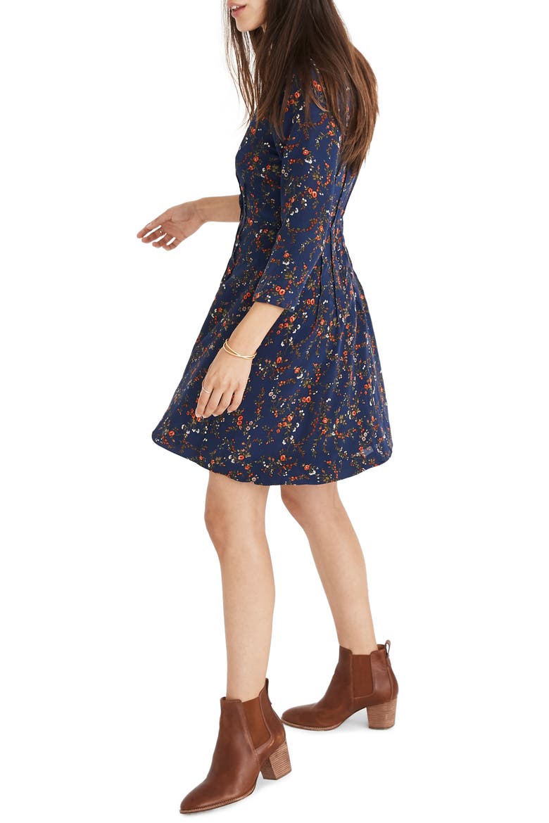 Boat Neck Pintuck Silk Dress, Alternate, color, WHISPER MOONLESS NIGHT