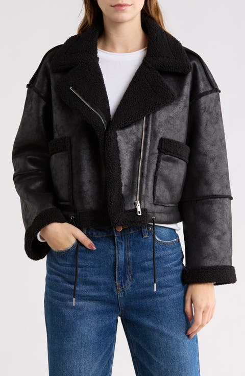 Faux Shearling Lined Moto Jacket