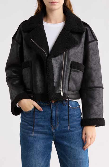 Vigoss Faux Shearling Lined Moto Jacket
