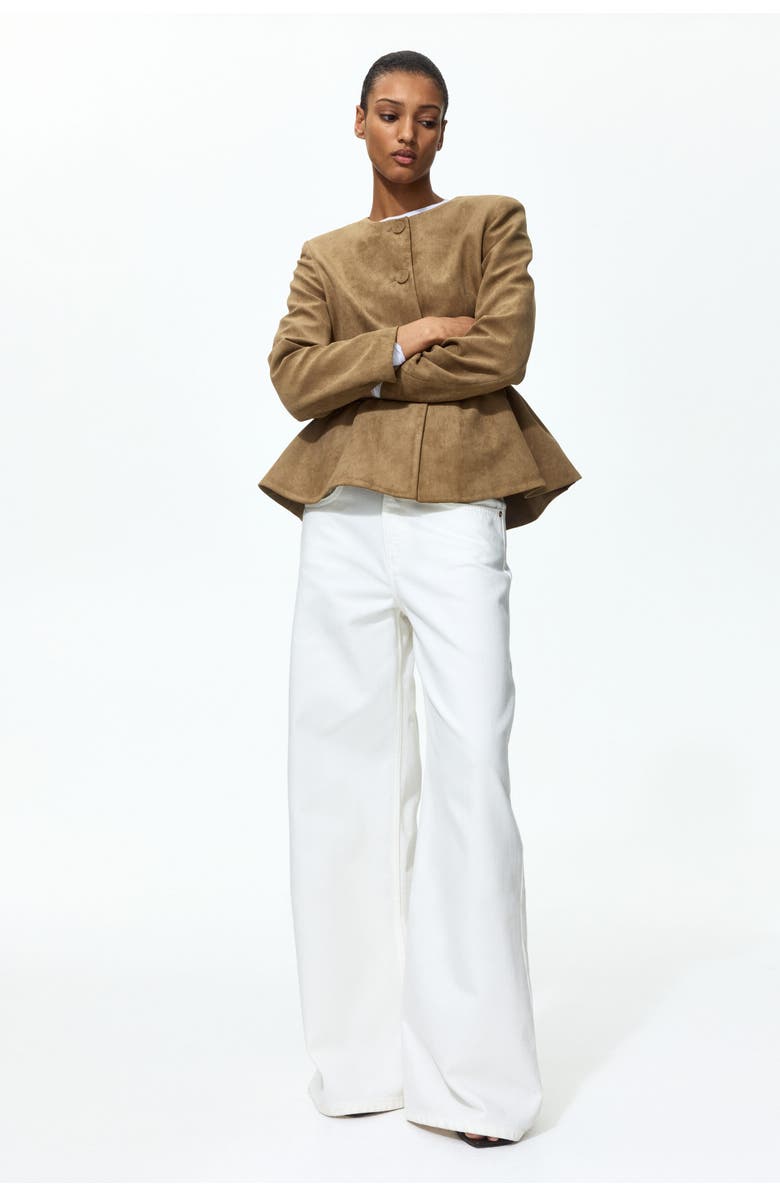 H&M Collarless Peplum Jacket, Alternate, color, Dark Beige