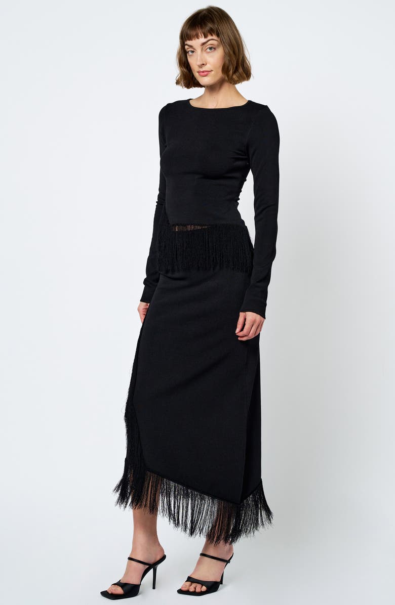 CIEBON Chloe Asymmetric Fringe Skirt, Alternate, color, Black