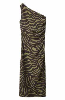 Printed One-Shoulder Midi Dress