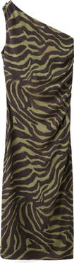 MANGO Printed One-Shoulder Midi Dress