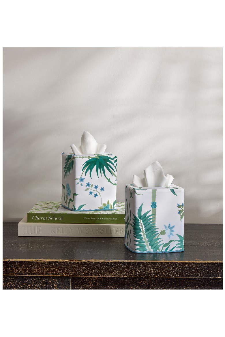 Palmyra Leaf Print Tissue Box Cover, Alternate, color, EMERALD