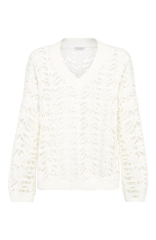 Brunello Cucinelli Women Silk And Linen Foliage Sweater In White