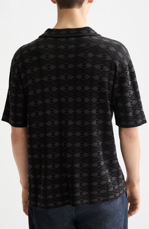 Scotch & Soda Argyle Knit Camp Shirt In Black