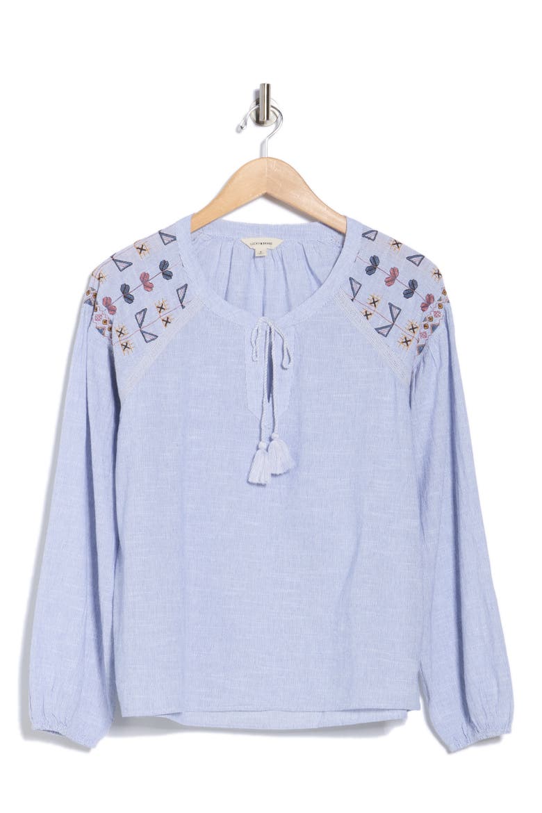 Long Sleeve Embroidered Peasant Top, Alternate, color, BLUE STRIPE